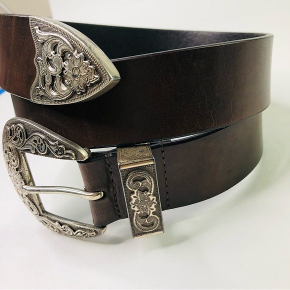 Silpada Designs Genuine Italian Brown Leather Belt M Silver Metal Buckle Cowboy - Picture 4 of 9